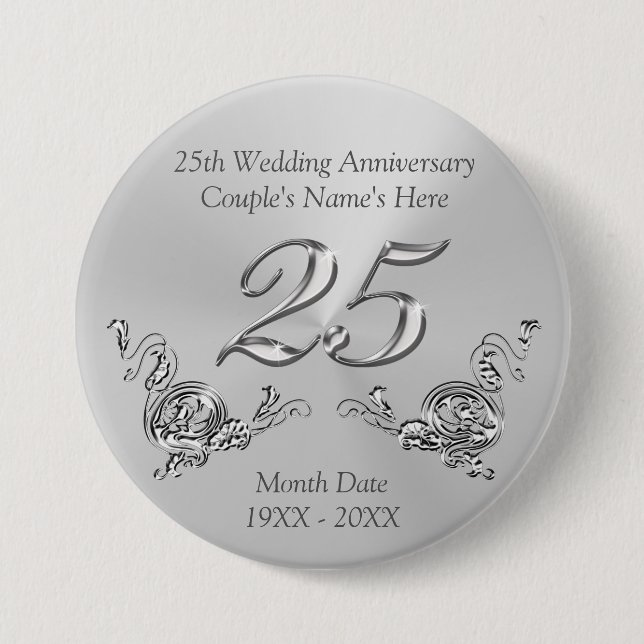 Cheap 25th Anniversary Party Favours for Guests 3 Inch Round Button (Front)