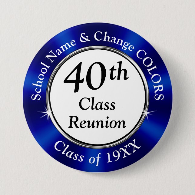 Cheap, 40 year Class Reunion Party Favours, BULK 3 Inch Round Button (Front)