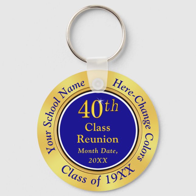 Cheap 40th Class Reunion Gifts, Blue and Gold Keychain (Front)