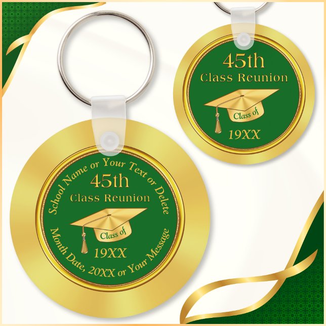 Cheap 45th Class Reunion Souvenirs, Green and Gold Keychain (45th class reunion party favors. Personalized Green Gold, 45 year reunion gifts. 45th class reunion.)