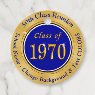 Cheap 50th Class Reunion Favour Tags, Blue and Gol Tags