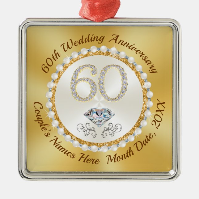 Cheap, 60th Wedding Anniversary Party Favours Keyc Metal Ornament (Front)