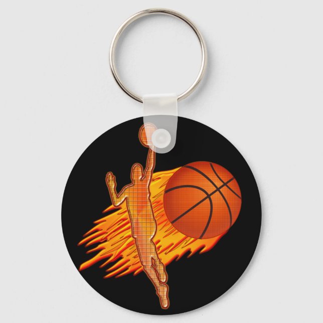 CHEAP Basketball TEAM Gifts Flaming Basketball Keychain (Front)