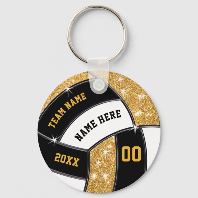 Cheap Black, Gold, White, Volleyball Party Favours Keychain (Front)
