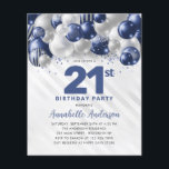 Cheap Blue Silver Balloon Glitter 21st Birthday Flyer<br><div class="desc">Modern Glam Navy Blue Silver Balloon Glitter Sparkle Any Age Birthday Invitation</div>