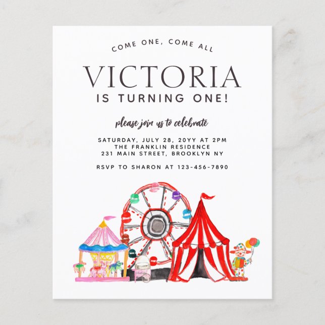 Cheap Carnival Circus Festival Party Kid Birthday Flyer (Front)