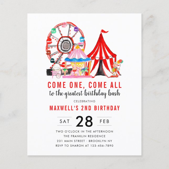 Cheap Carnival Circus Show Birthday Invitation Flyer (Front)