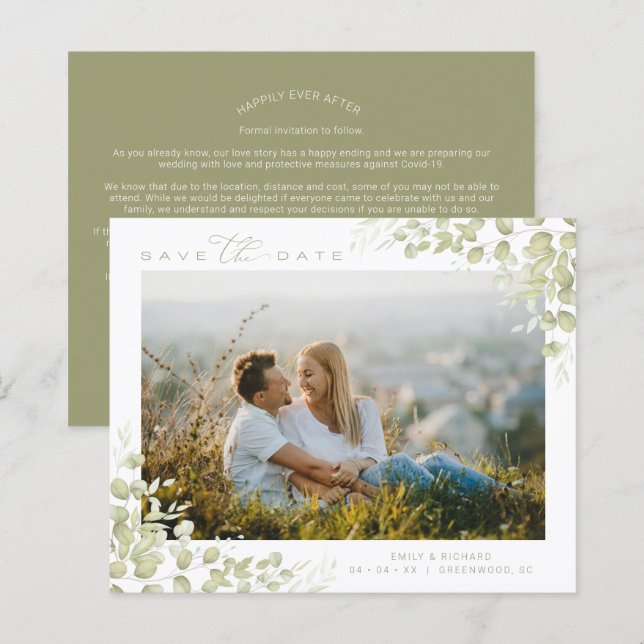 Cheap Chic Modern Green Branches Photo Wedding (Front/Back)