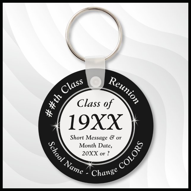 Cheap Class Reunion Gift Ideas, Black and White or Keychain (Black White, Class Reunion Souvenir Ideas. Personalized Class Reunion Keychains. Reunion Mementos.)