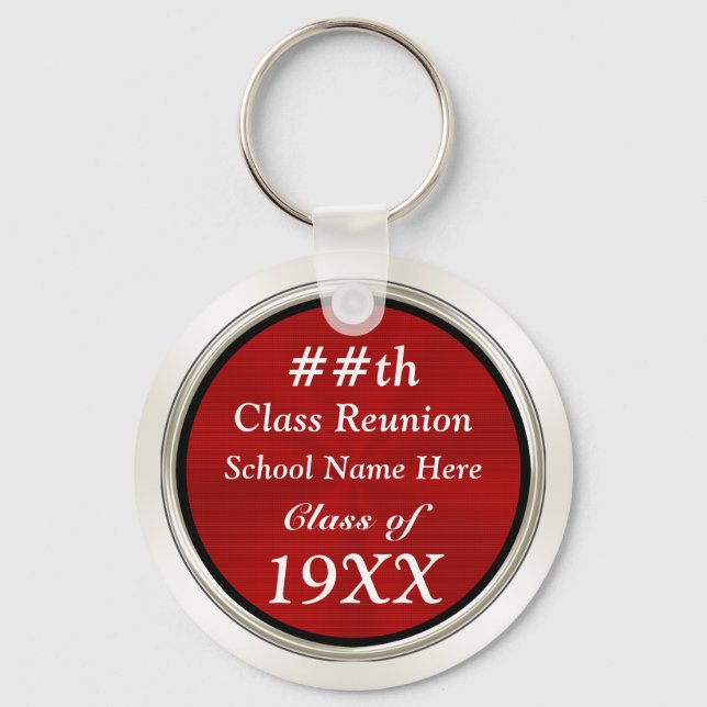 Cheap Class Reunion Gifts PERSONALIZED, Red, White Keychain (Front)