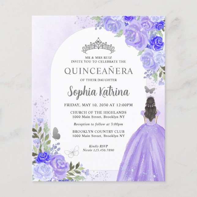 Cheap Floral Purple Violet Princess Quinceanera Flyer (Front)