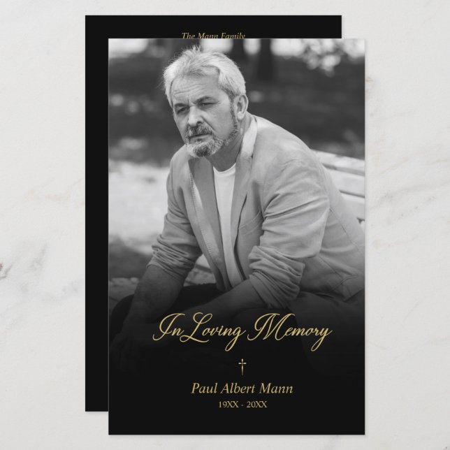 Cheap Golden In Loving Memory BW Photo Funeral (Front/Back)