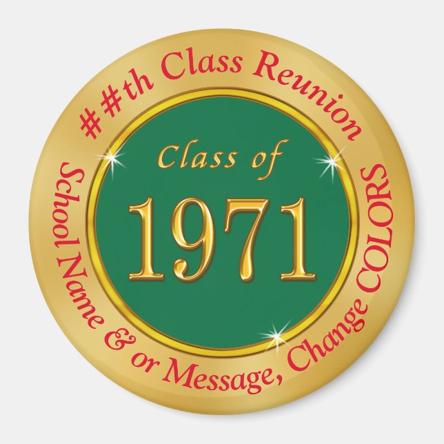 Cheap Green, Gold, Red, Class of 1971 Favours Magnet (Front)