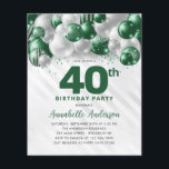 Cheap Green Silver Balloon Glitter 40th Birthday Flyer<br><div class="desc">Modern Glam Emerald Green Silver Balloon Glitter Sparkle Any Age Birthday Invitation</div>