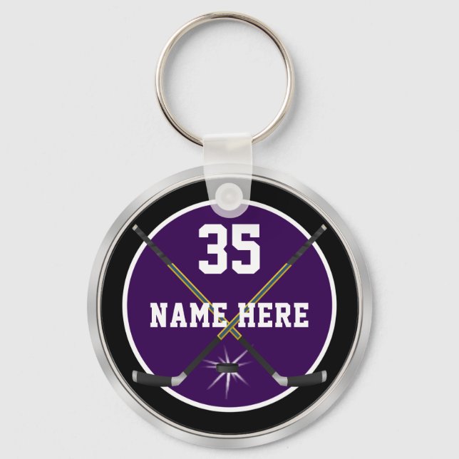 Cheap Hockey Keychains, Your Team Colours and Text Keychain (Front)