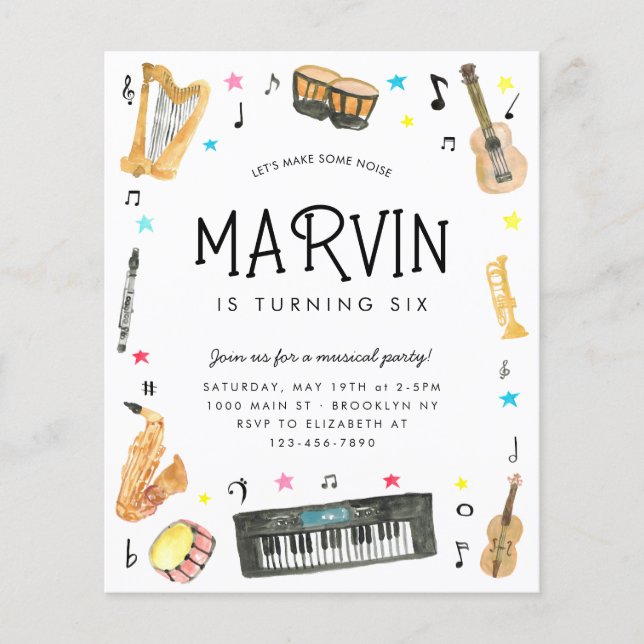 Cheap Instrument Cute Musical Notes Music Birthday Flyer (Front)