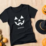 CHEAP JACK O LANTERN PUMPKIN FACE CUSTOM NAME BABY T-Shirt<br><div class="desc">Celebrate Halloween in style with our exclusive pumpkin t-shirt, a versatile accessory that can be customized to match your unique style. Add YOUR NAME OR A CUSTOM MESSAGE to make it truly yours. This t-shirt features a whimsical pumpkin design that seamlessly blends the spooky and fun aspects of Halloween. Whether...</div>