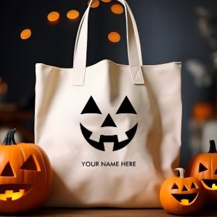 CHEAP JACK O LANTERN PUMPKIN FACE CUSTOM NAME TOTE BAG