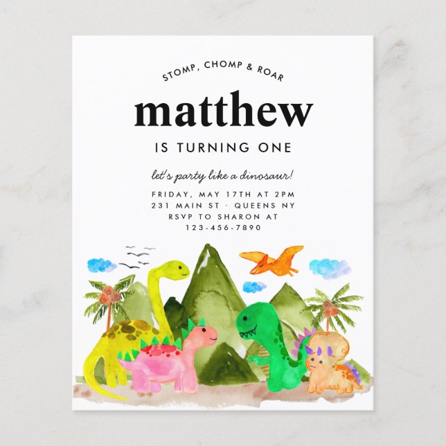 Cheap Jurassic Mountain Jungle Dinosaur Birthday Flyer (Front)