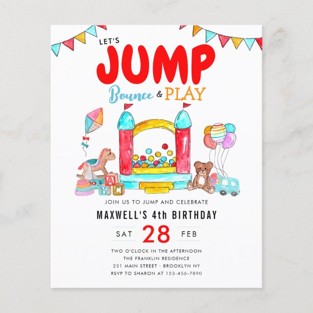 Cheap Let's Jump Bounce Trampoline Park Birthday Flyer (Front)