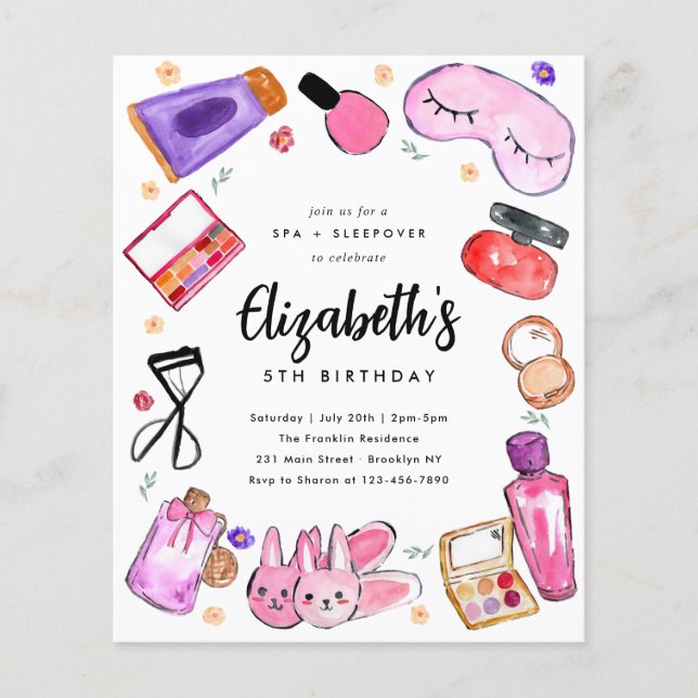 Cheap Makeup Girls Slumber Sleepover Spa Birthday Flyer (Front)