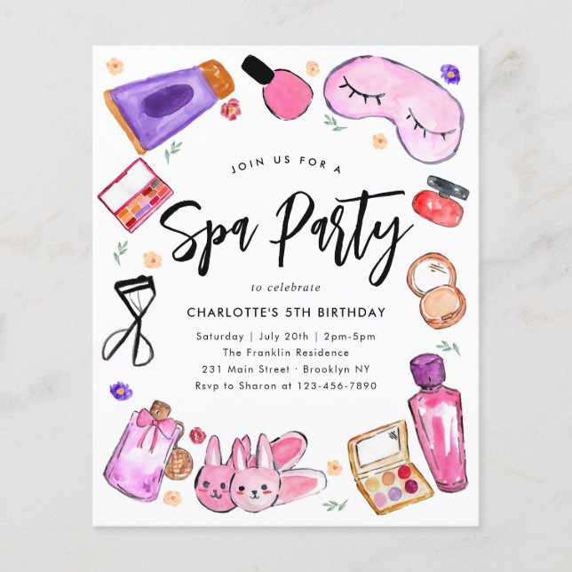 Cheap Makeup Pajama Girls Slumber Spa Birthday Flyer (Front)