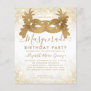Cheap Masquerade White Gold Glitter Dust Birthday Flyer