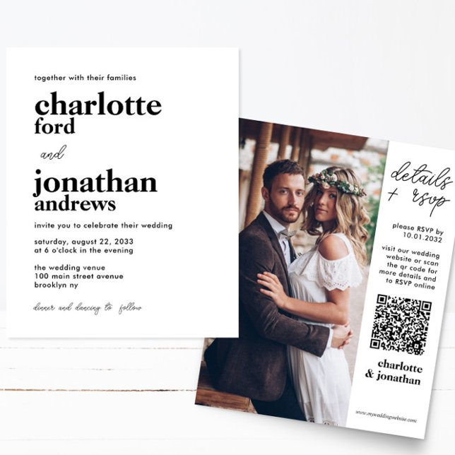 Cheap Modern Typography QR Code Photo Wedding Flyer (Creator Uploaded)