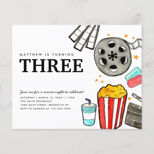 Cheap Movie Night Cinema Watch Party Kid Birthday Flyer (Front)