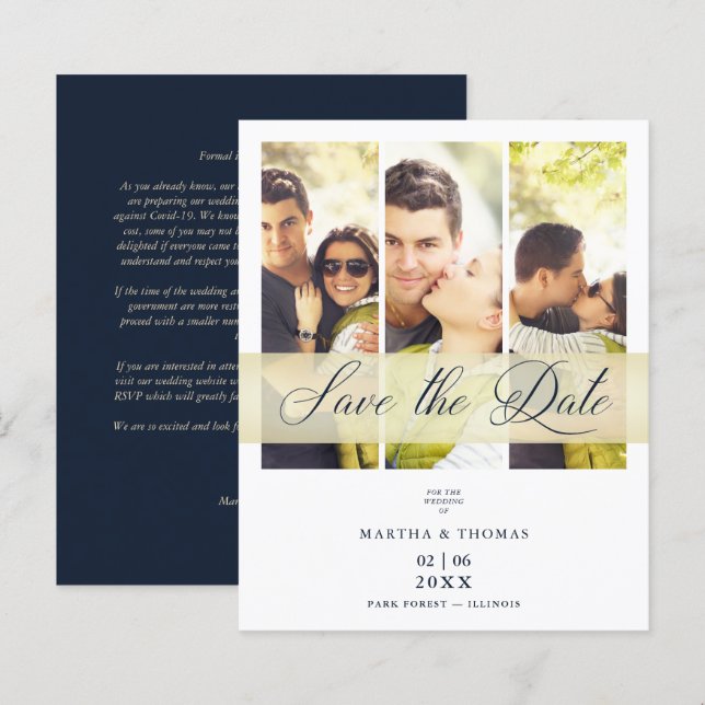 Cheap Navy Trendy 3 Photos Wedding Engagement (Front/Back)
