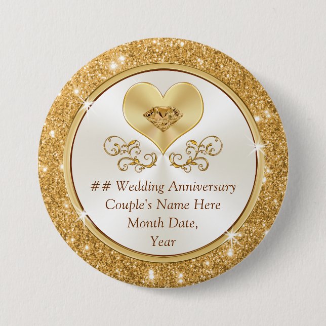 Cheap Personalized Golden Anniversary Party Favour 3 Inch Round Button (Front)