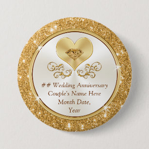 Cheap Personalized Golden Anniversary Party Favour 3 Inch Round Button