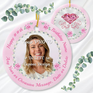 Cheap, Personalized Photo Birthday Ornaments, Pink Ceramic Ornament