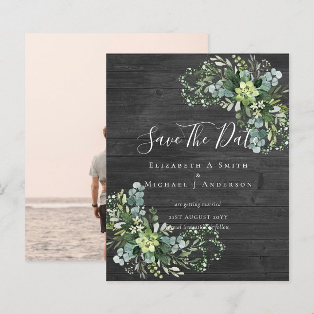 CHEAP Photo Save Dates Eucalyptus Leaves Greenery (Front/Back)