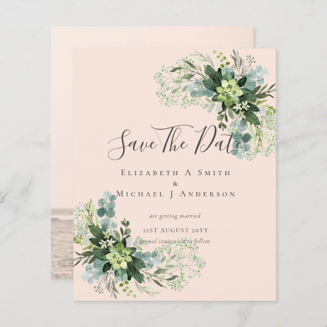 CHEAP Photo Save Dates Eucalyptus Leaves Greenery (Front/Back)