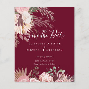 CHEAP PHOTO SAVE DATES - Pampas Grass Burgundy Flyer