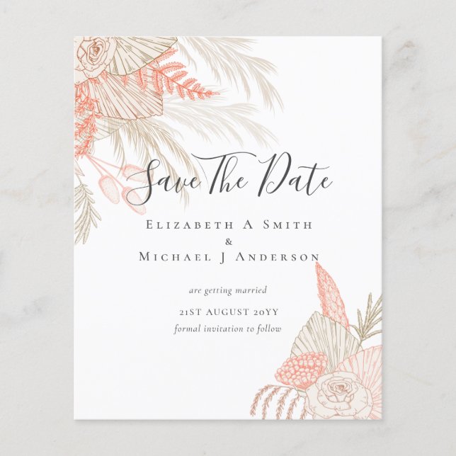 CHEAP Photo Save Dates PAMPAS GRASS Terracotta Flyer (Front)