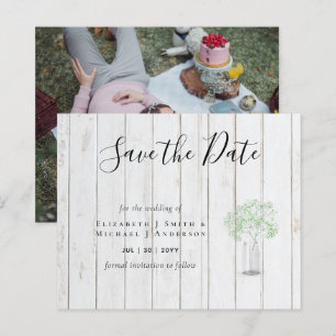 CHEAP Photo Save Dates Rustic Gypsophila Mason Jar