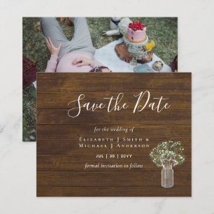 CHEAP Photo Save Dates Rustic Gypsophila Mason Jar
