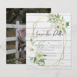 CHEAP Photo Save Dates White Floral Greenery Leaf