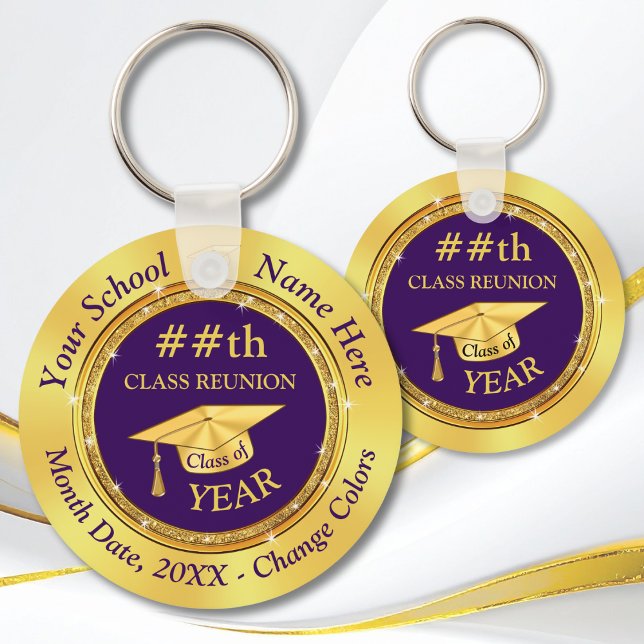 Cheap Purple and Gold, 35 year Class Reunion Ideas Keychain (Purple and Gold, Cheap Class Reunion Souvenirs. Inexpensive Class Reunion Ideas. Reunion Keychains.)