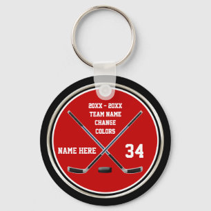 Cheap Red and Black Personalized Hockey Keychains