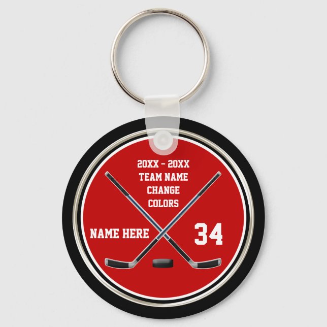 Cheap Red and Black Personalized Hockey Keychains (Front)