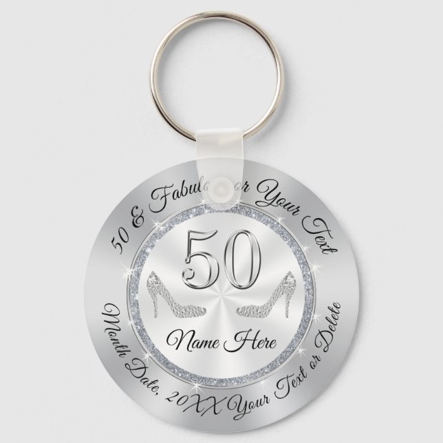 Cheap, Souvenir for 50th Birthday with Your Text Keychain (Front)