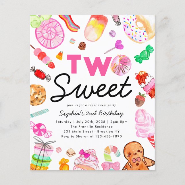 Cheap TWO SWEET Candy Kids Candyland Birthday Flyer (Front)