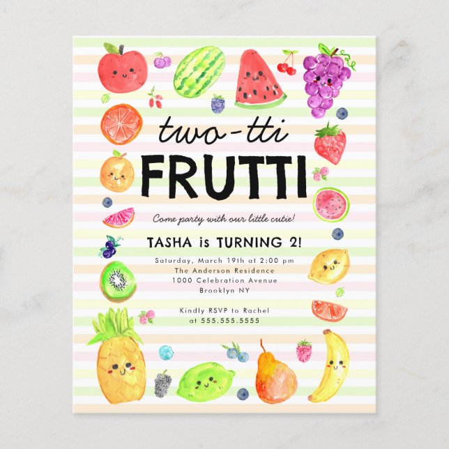 Cheap TWO-tti Frutti Summer Fruit 2nd Birthday Flyer (Front)