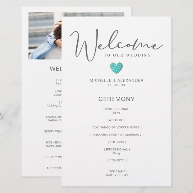 Cheap Wedding Grey Whimsical Photo Turquoise Heart (Front/Back)