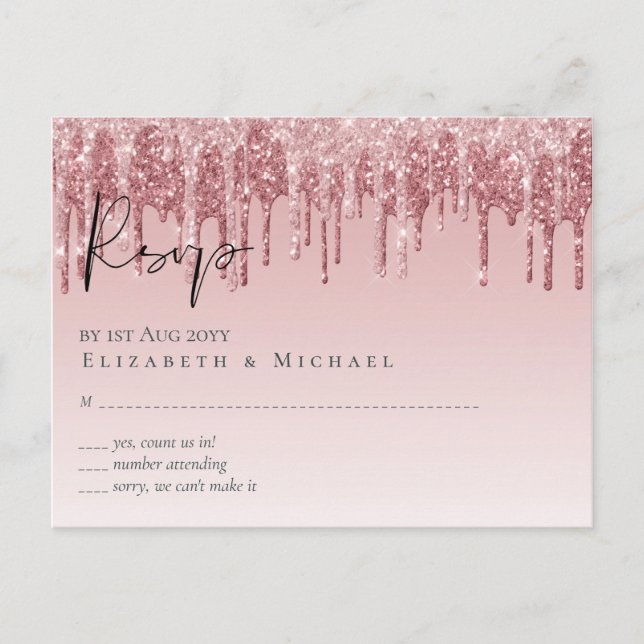 CHEAPEST Rose Gold Pink Glitter Wedding Postcard (Front)