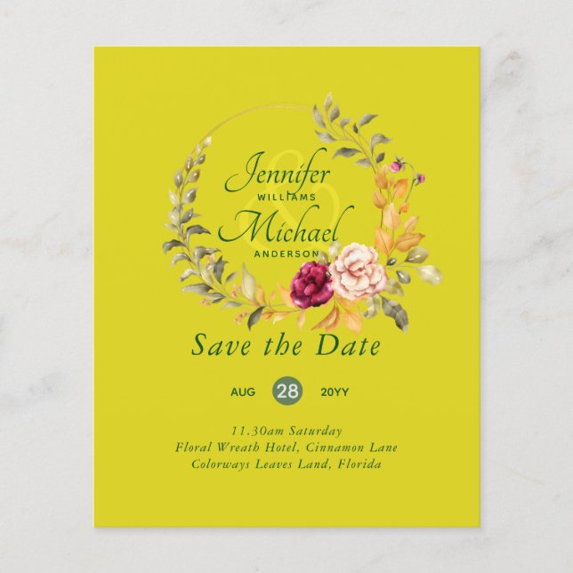 Cheapest Save The Dates Floral Wreath BUDGET (Front)