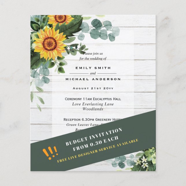 CHEAPEST WEDDING INVITATIONS Sunflowers Eucalyptus Flyer (Front)